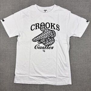 Crooks & Castles White Graphic Tee Mens Size S Cotton Crew Neck Short Sleeve